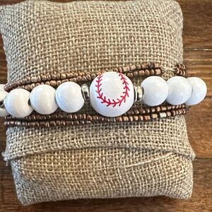 Baseball Charm White and Brown baseball Beaded Bracelet